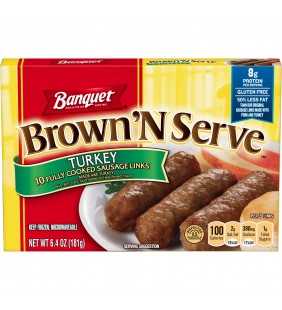 Banquet Brown N Serve Frozen Side Precooked Turkey Sausage Links 6.4 Ounce Box 10 Count