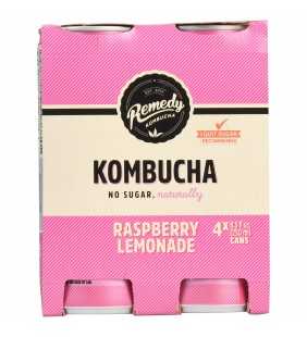 Remedy Kombucha, Organic Raspberry Lemonade, No Sugar Naturally, 4 Pack