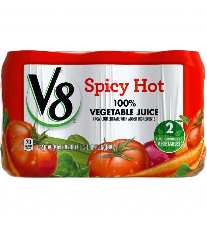 V8 Spicy Hot 100% Vegetable Juice, 11.5 oz. Can (Pack of 6)