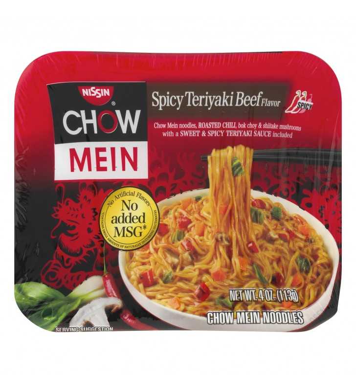 NissinÂ® Premium Spicy Teriyaki Beef Flavor Chow Mein Noodles 4 oz. Tray