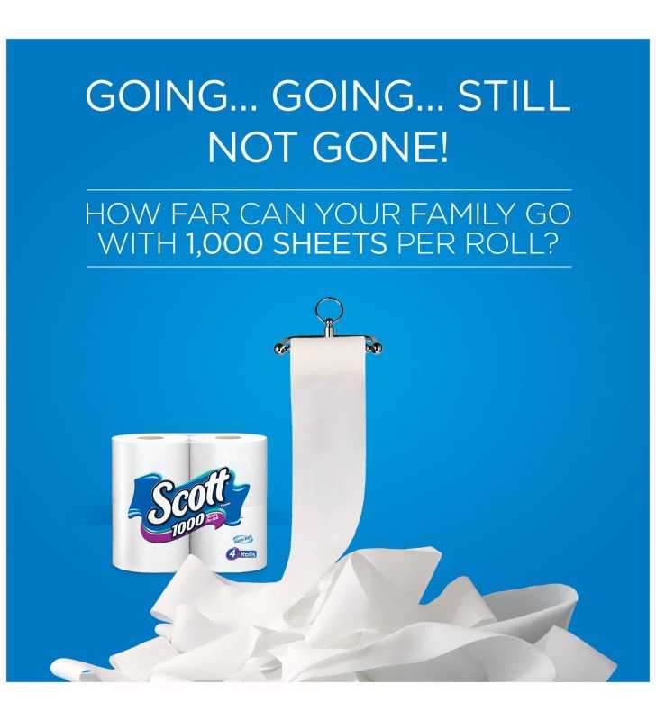 Scott 1000 Sheets Per Roll Toilet Paper, 12 Rolls, Bath Tissue