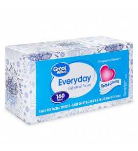 Great Value Everyday Soft 2-Ply Facial Tissue, 160 Sheets
