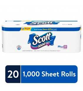 Scott 1000 Sheets Per Roll, Toilet Paper, 20 Rolls, Bath Tissue