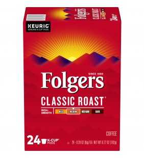 Folgers Classic Roast K-Cup Coffee Pods, Medium Roast, 24 Count For Keurig and K-Cup Compatible Brewers