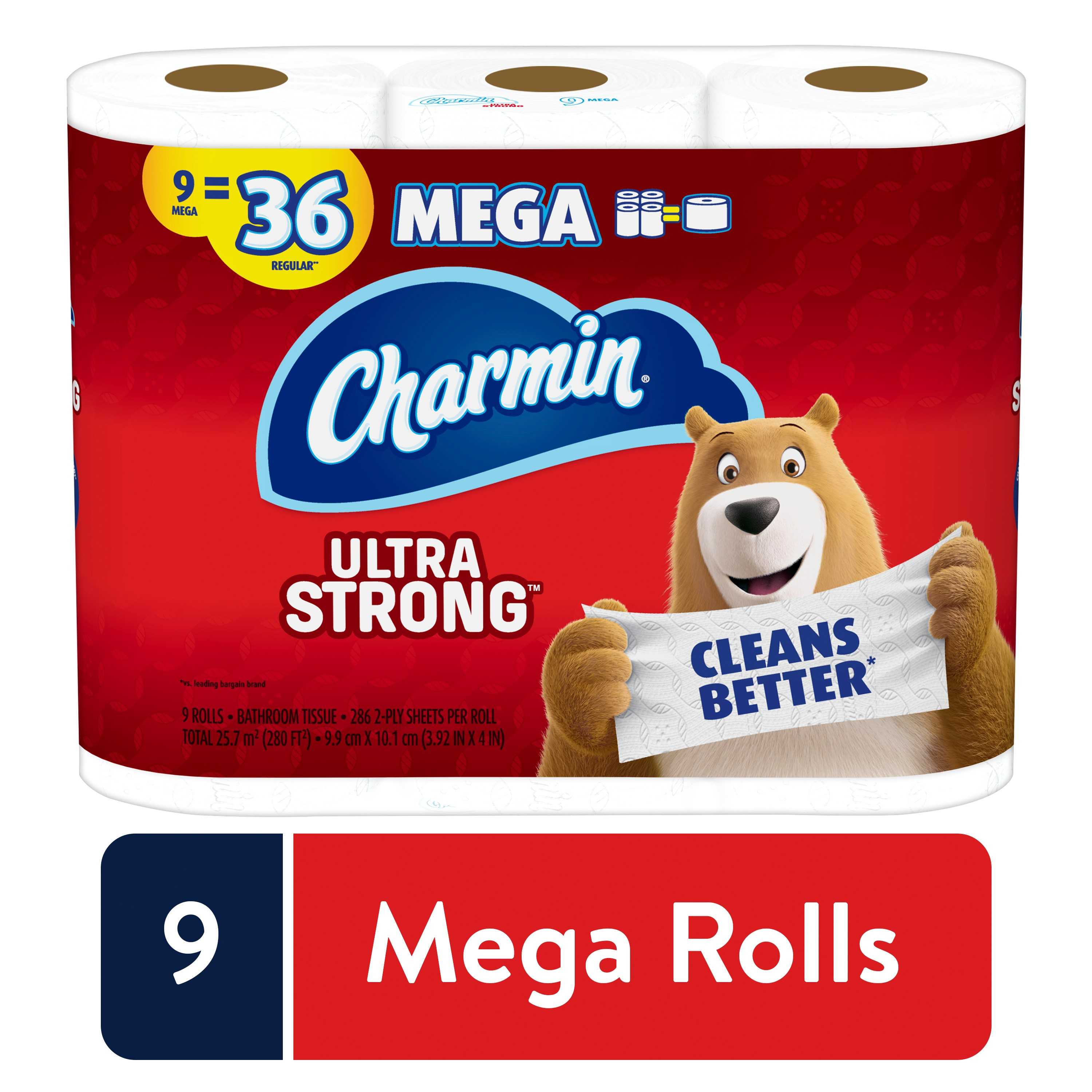 Charmin Ultra Strong Toilet Paper 9 Mega Roll, 286 Sheets Per Roll