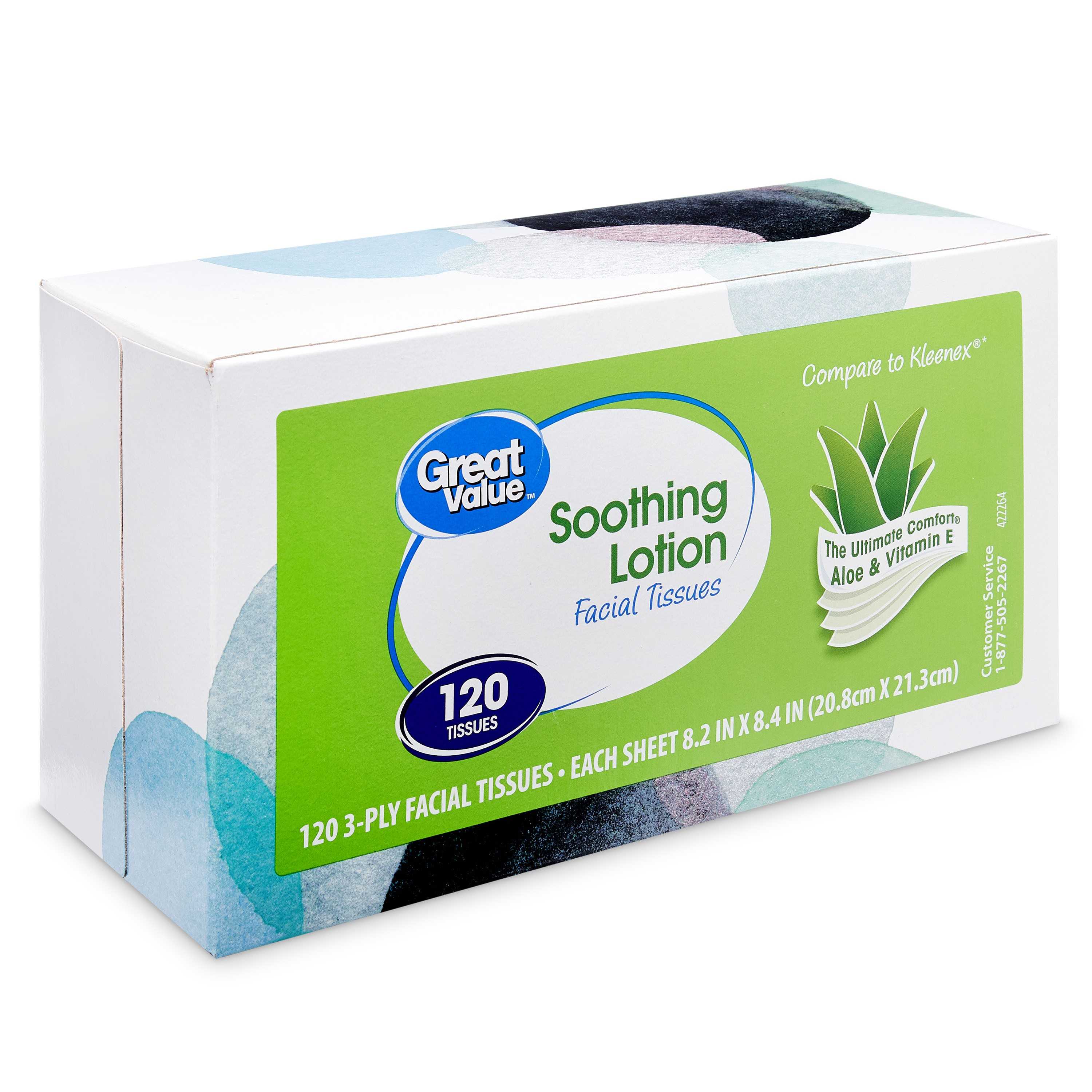 Great Value Soothing Lotion 3-Ply Facial Tissue, 120 Sheets