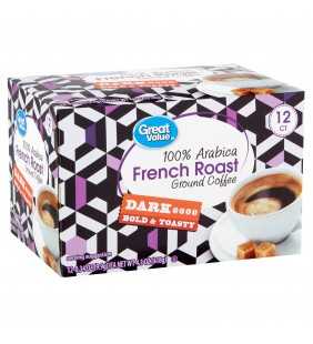 Great Value 100% Arabica French Roast Coffee Pods, Dark Roast, 12 Count