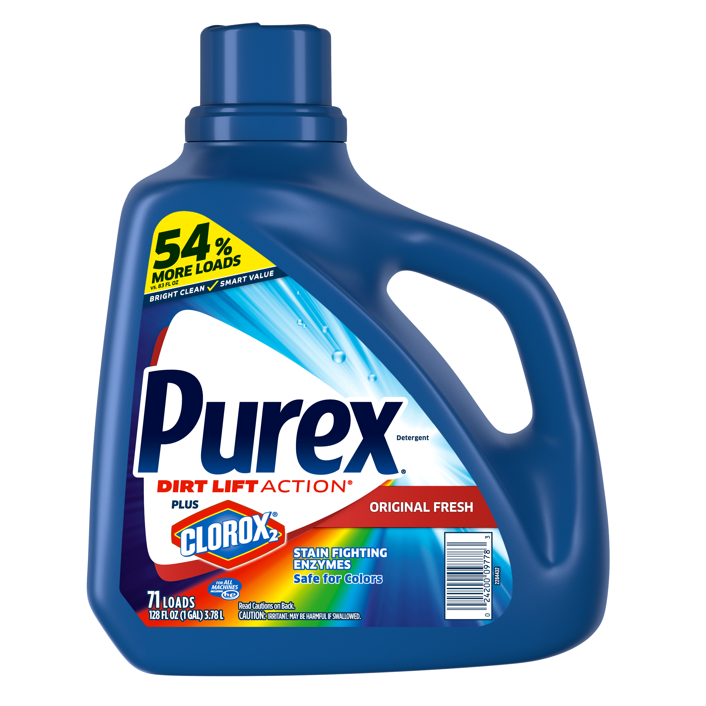 Purex Liquid Laundry Detergent plus Clorox 2, Original Fresh, 128 Fluid Ounces, 71 Loads