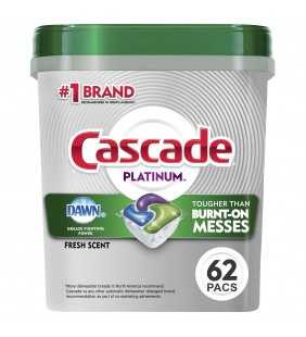 Cascade Platinum ACtionPacs Dishwasher Detergent, Fresh, 62 Ct