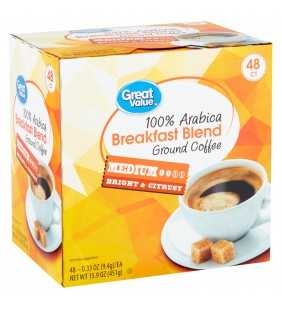 Great Value 100% Arabica Breakfast Blend Coffee Pods, Medium Roast, 48 count