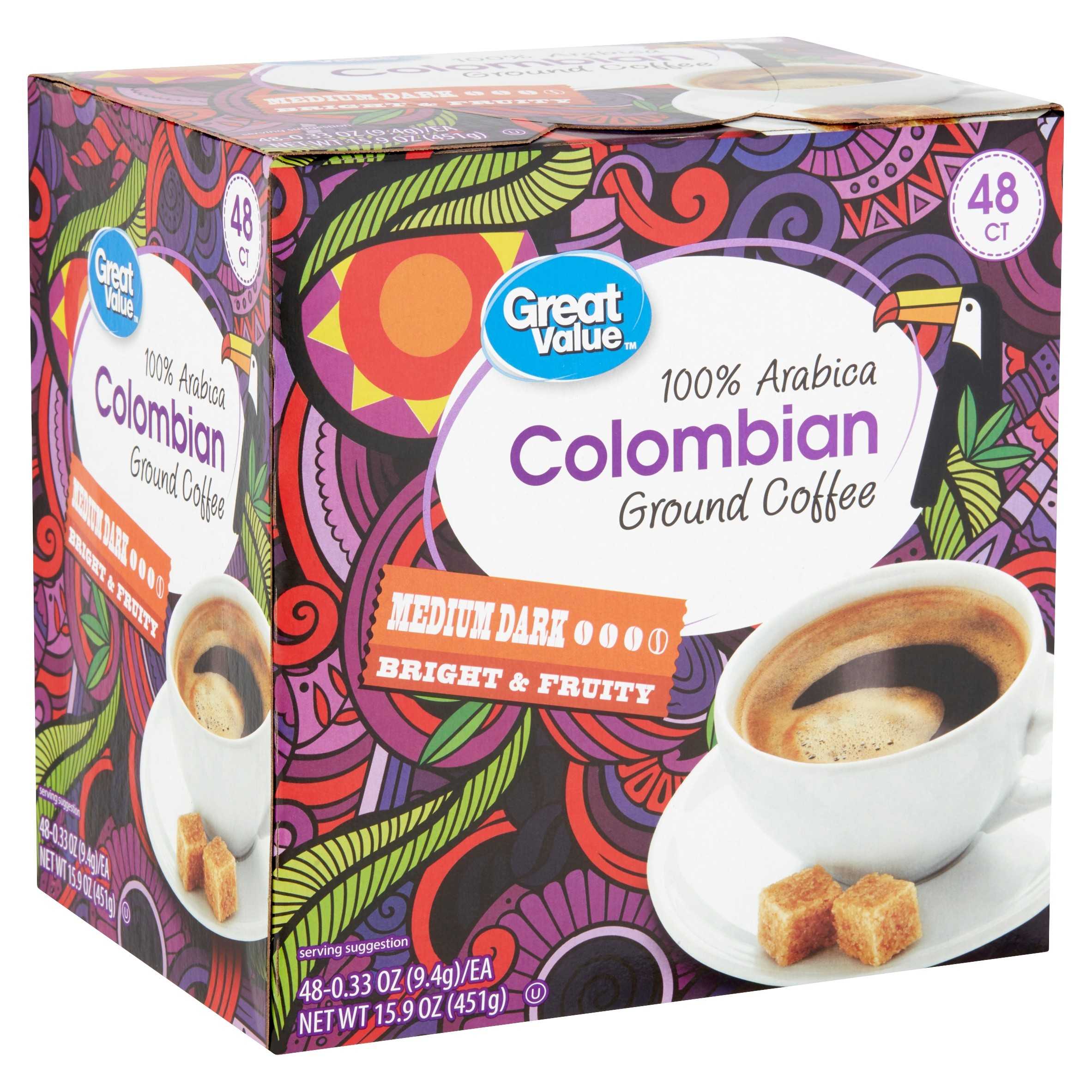 Great Value 100% Arabica Colombian Ground Coffee, 15.9 oz, 48 Count