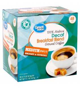 Great Value 100% Arabica Decaf Breakfast Blend Coffee Pods, 48 Count