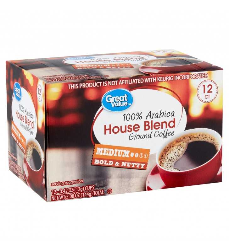 Great Value 100 Arabica House Blend Coffee Pods, Medium Roast, 12 Count