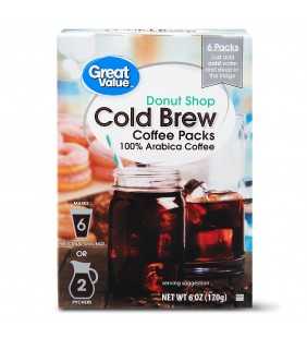Great Value Cold Brew Coffee Packs, Donut Shop, 6 oz, 6 Count