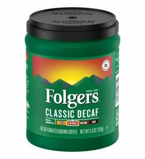Folgers Classic Decaf Ground Coffee, Medium Roast, Decaffeinated, 11.3-Ounce