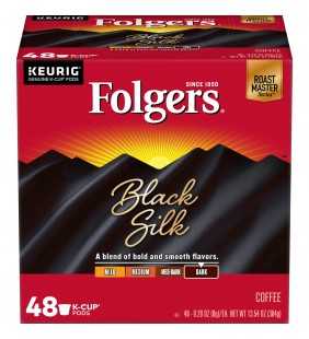 Folgers Black Silk K-Cup Coffee Pods, Dark Roast, 48 Count For Keurig and K-Cup Compatible Brewers