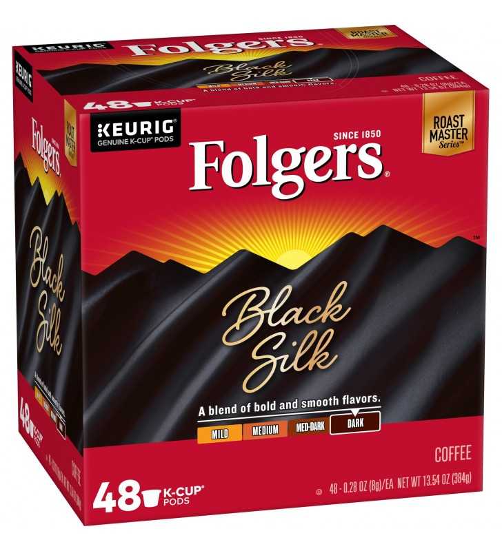Folgers Black Silk K-Cup Coffee Pods, Dark Roast, 48 Count For Keurig and K-Cup Compatible Brewers