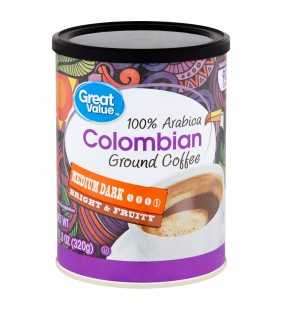 Great Value 100% Arabica Colombian Medium Dark Ground Coffee, 11.3 oz