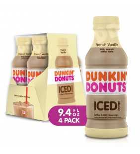 Dunkin' Donuts French Vanilla Iced Coffee Bottles, 9.4 fl oz, 4 Pack