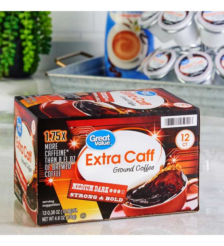 Great Value Extra Caff Coffee Pods, MediumDark Roast, 12 Count