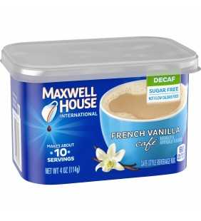 Maxwell House International French Vanilla Sugar Free Decaf Instant Coffee, Decaffeinated, 4 oz Can