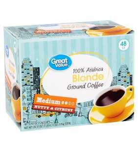 Great Value 100% Arabica Blonde Coffee Pods, Medium Roast, 48 Count