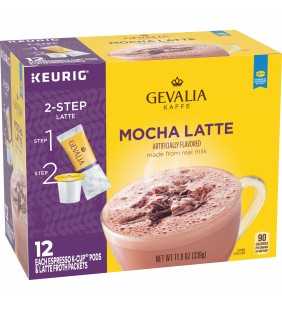 Gevalia Mocha Latte K Cup Espresso Coffee Pods & Latte Froth Packets, 12 ct - 11.93 oz Box