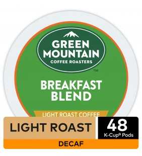 Green Mountain Coffee Roasters Breakfast Blend Decaf, Keurig K-Cup Pods, Light Roast Coffee, 48 Count