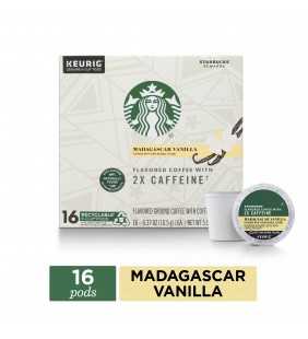Starbucks Flavored K-Cup Coffee Pods with 2X Caffeine — Madagascar Vanilla for Keurig Brewers — 1 box (16 pods)