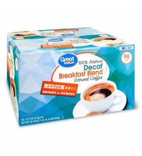 Great Value 100% Arabica Decaf Breakfast Blend Coffee Pods, Medium Roast, 96 Count