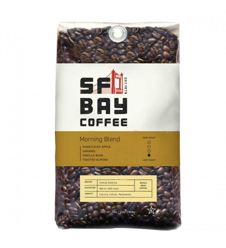 SF Bay Coffee Morning Blend Whole Bean Coffee, Light Roast, 32 Ounce Bag