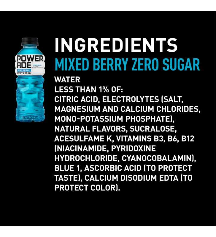 POWERADE Zero Mixed Berry Blast, ION4 Electrolyte Enhanced Fruit Flavored Zero Sugar Zero Calorie Sports Drink w/ Vitamins B3, B