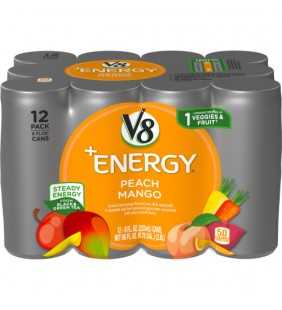 V8 +Energy, Healthy Energy Drink, Natural Energy from Tea, Peach Mango, 8 Ounce Can (Pack of 12)