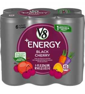 (6 Cans) V8 +Energy, Healthy Energy Drink, Natural Energy from Tea, Black Cherry, 8 fl oz