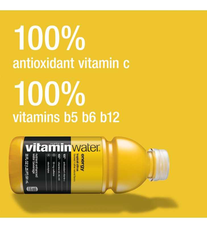 vitaminwater energy electrolyte enhanced water w/ vitamins, tropical citrus drink, 20 fl oz