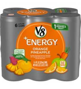 (6 Cans) V8 +Energy, Healthy Energy Drink, Natural Energy from Tea, Orange Pineapple, 8 fl oz