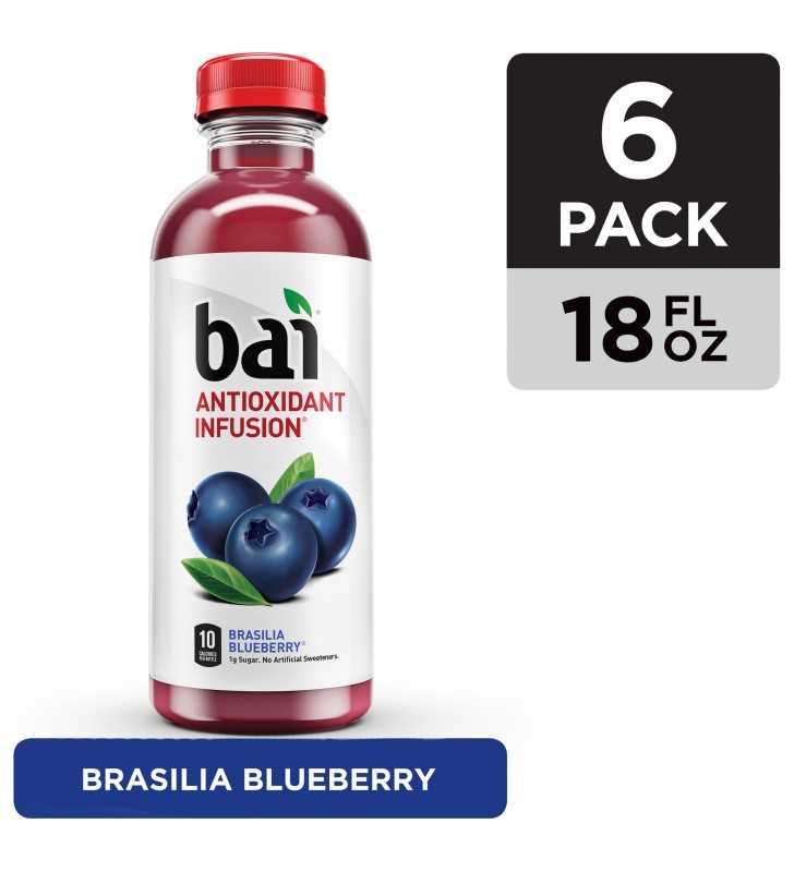 Bai Flavored Water, Brasilia Blueberry, Antioxidant Infused Drinks, 18 Fluid Ounce Bottles, 6 count