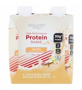 Equate High Performance Protein Shake, Vanilla, 30g Protein,11 fl oz, 4 Count